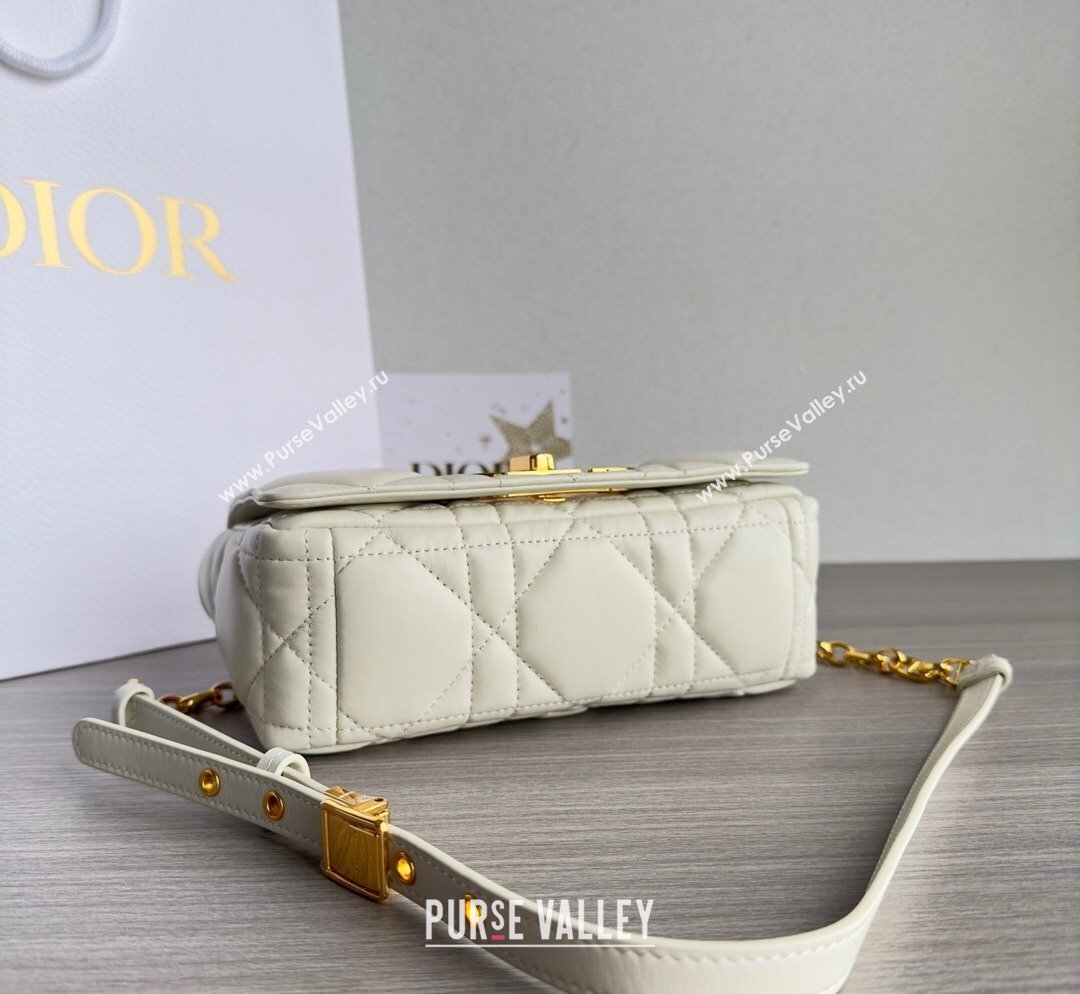 Dior Small Caro Chain Bag in Quilted Macrocannage Calfskin White/Gold 2023 M9241 (BF-231101129)