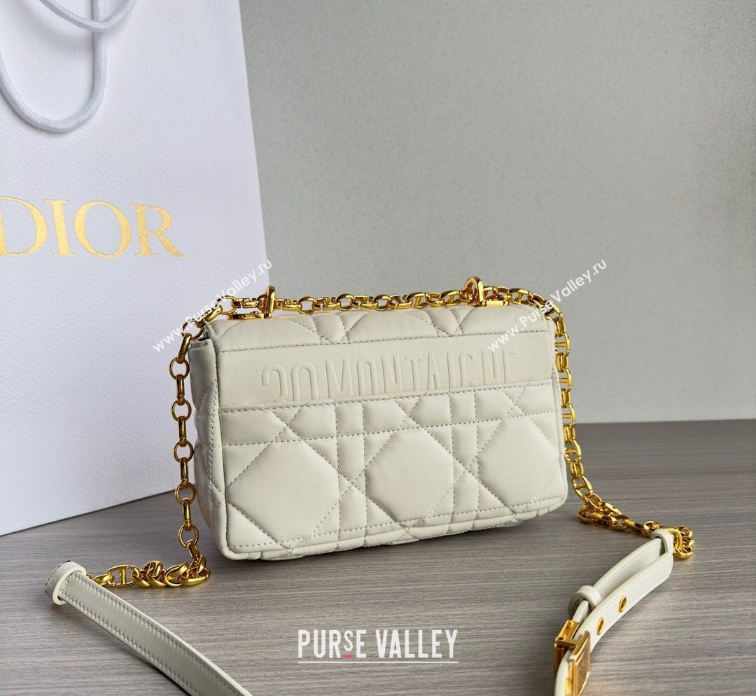 Dior Small Caro Chain Bag in Quilted Macrocannage Calfskin White/Gold 2023 M9241 (BF-231101129)