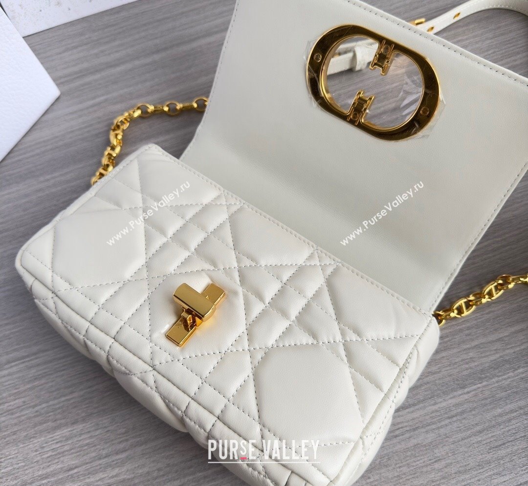 Dior Small Caro Chain Bag in Quilted Macrocannage Calfskin White/Gold 2023 M9241 (BF-231101129)