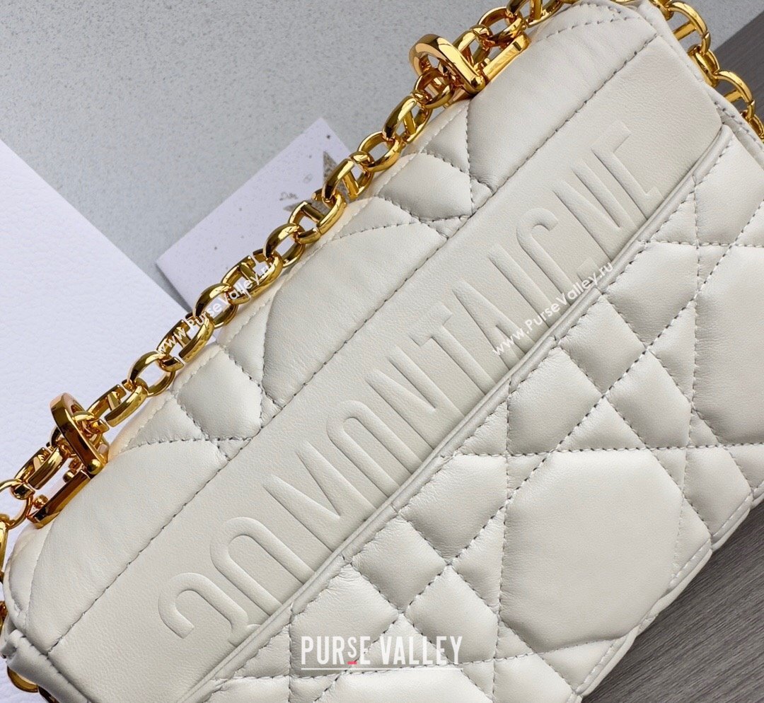 Dior Small Caro Chain Bag in Quilted Macrocannage Calfskin White/Gold 2023 M9241 (BF-231101129)