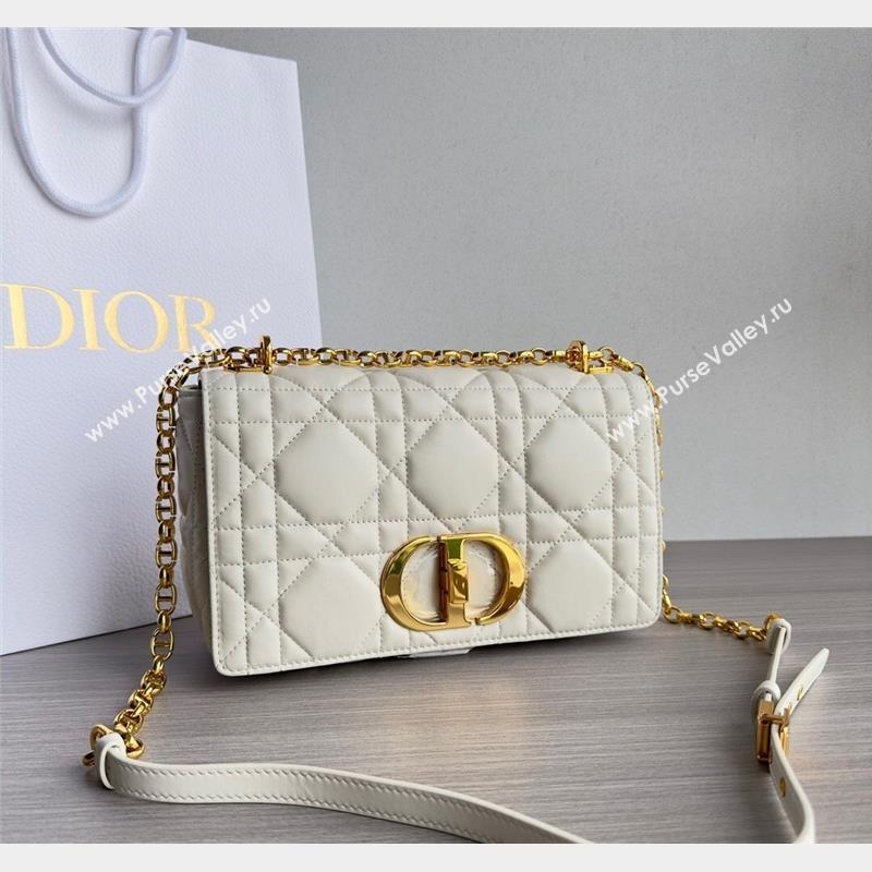 Dior Medium Caro Chain Bag in Quilted Macrocannage Calfskin White/Gold 2023 M9242 (BF-231101135)