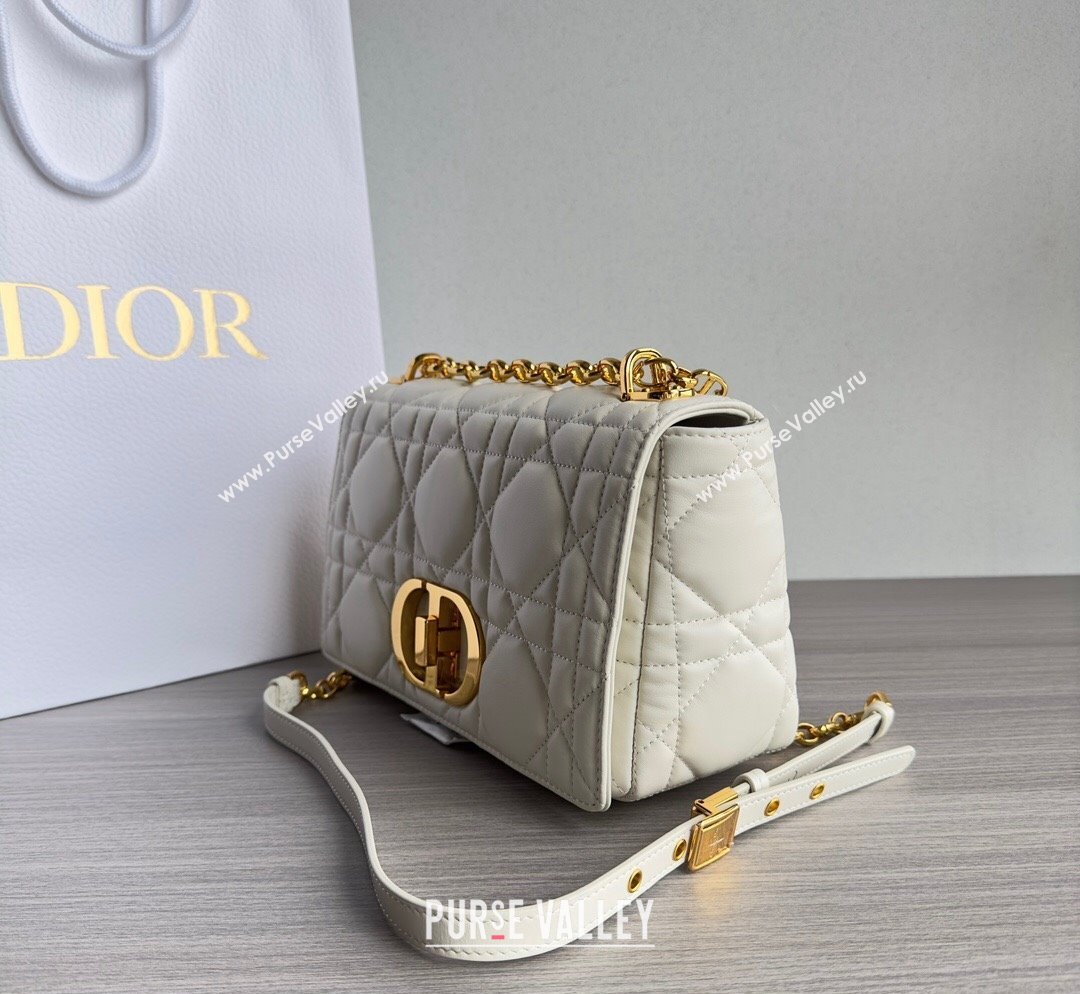 Dior Medium Caro Chain Bag in Quilted Macrocannage Calfskin White/Gold 2023 M9242 (BF-231101135)