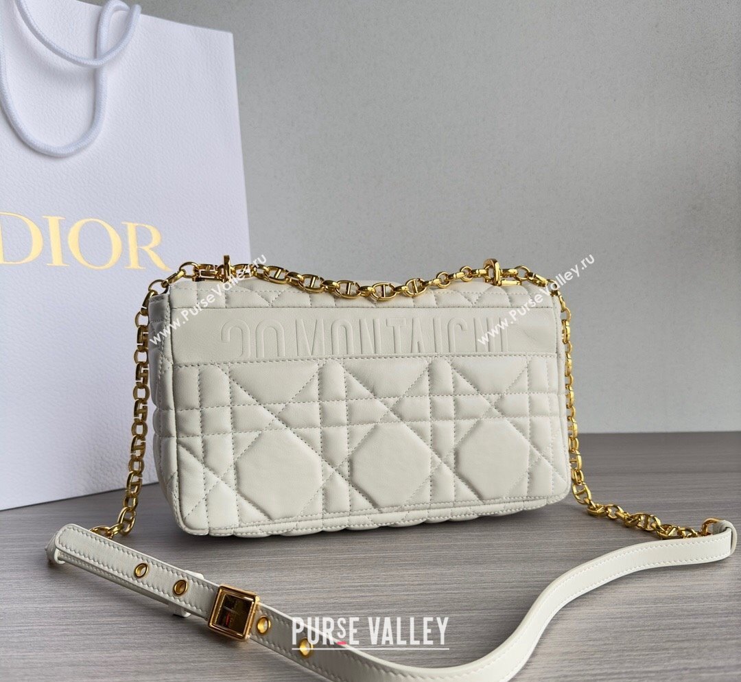 Dior Medium Caro Chain Bag in Quilted Macrocannage Calfskin White/Gold 2023 M9242 (BF-231101135)