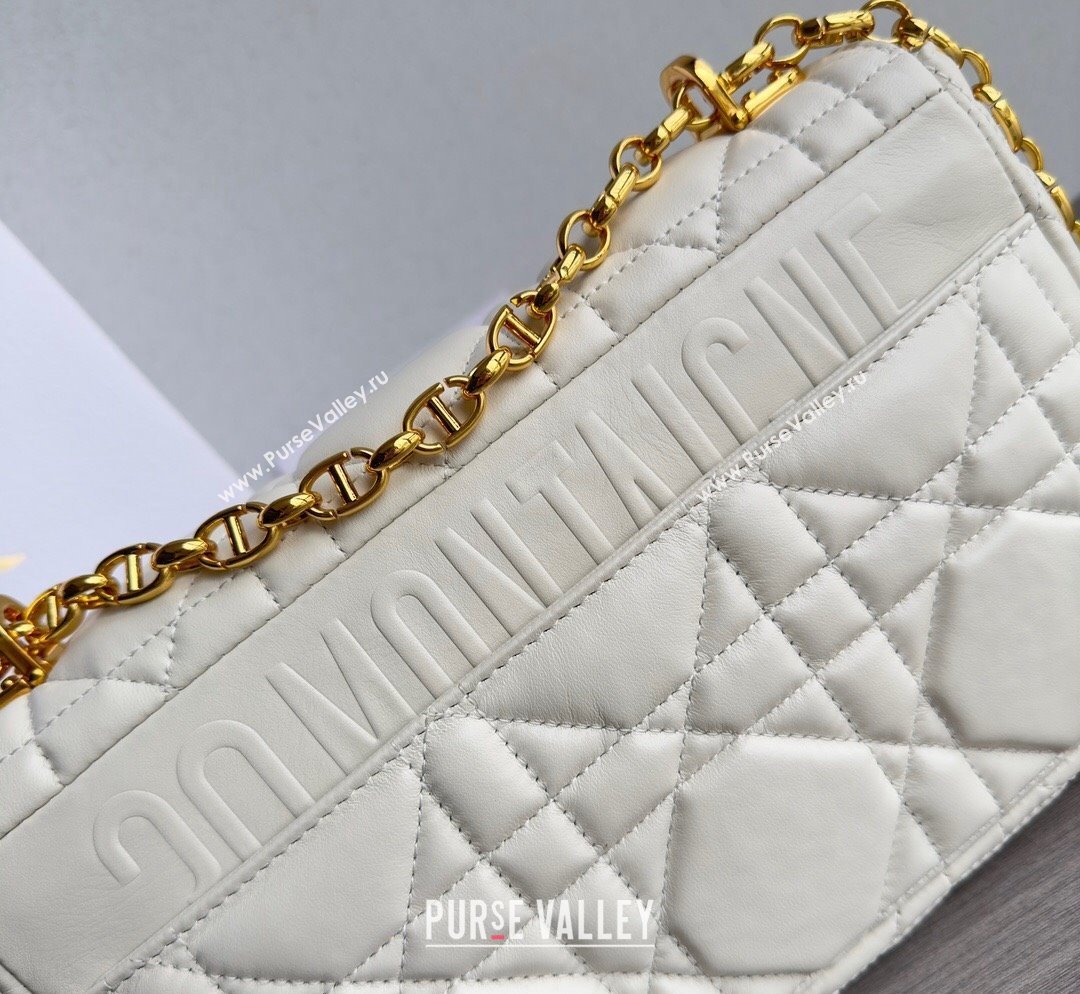 Dior Medium Caro Chain Bag in Quilted Macrocannage Calfskin White/Gold 2023 M9242 (BF-231101135)