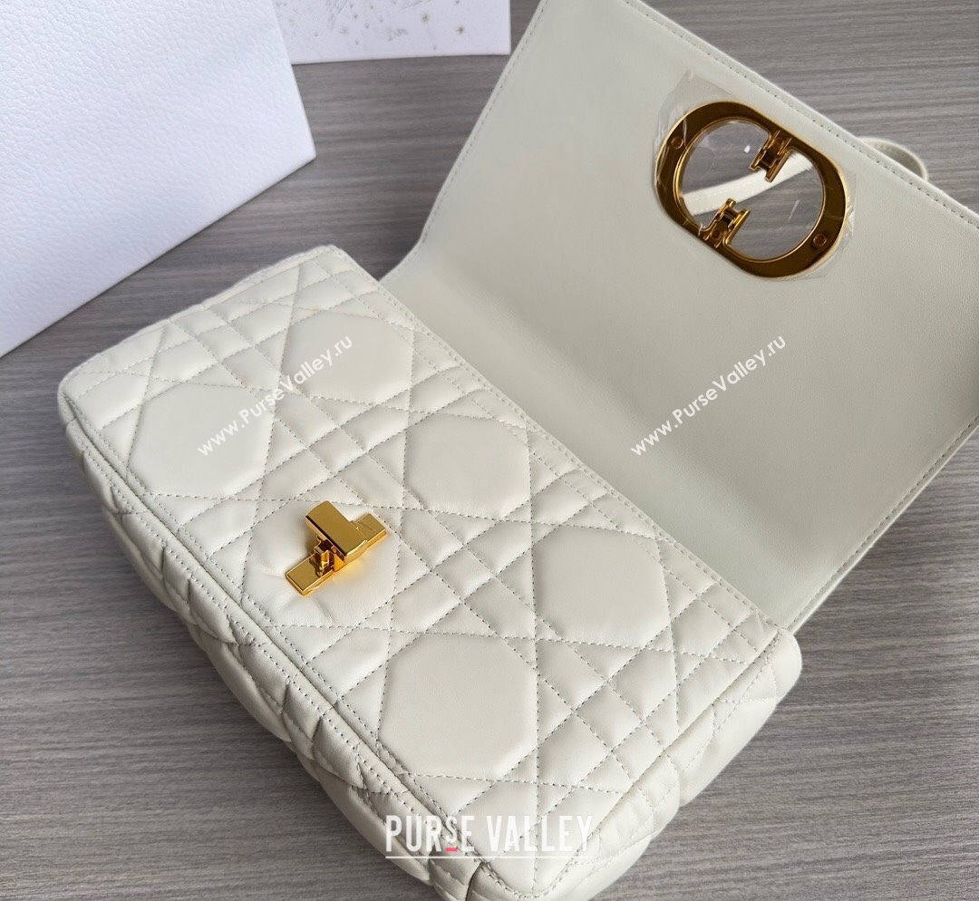 Dior Medium Caro Chain Bag in Quilted Macrocannage Calfskin White/Gold 2023 M9242 (BF-231101135)