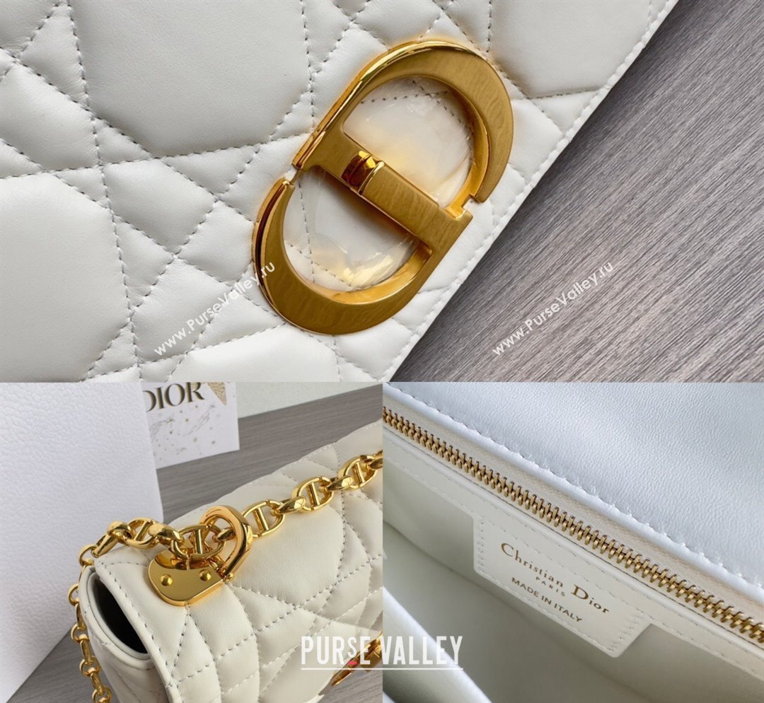 Dior Medium Caro Chain Bag in Quilted Macrocannage Calfskin White/Gold 2023 M9242 (BF-231101135)