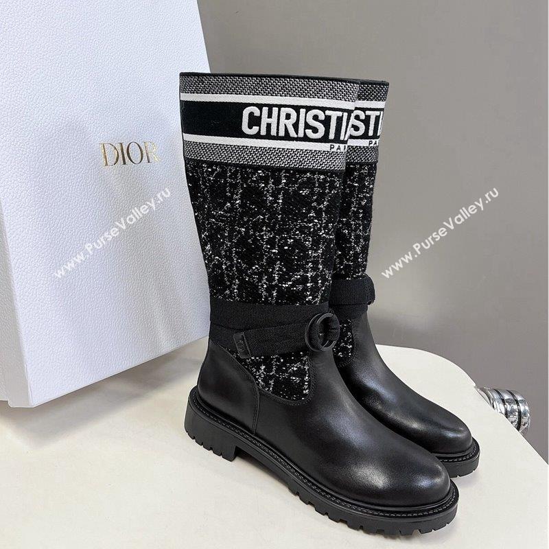 Dior D-Major High Boots in Black Calfskin with Black and White Cannage Tweed 2023 (MD-231103102)