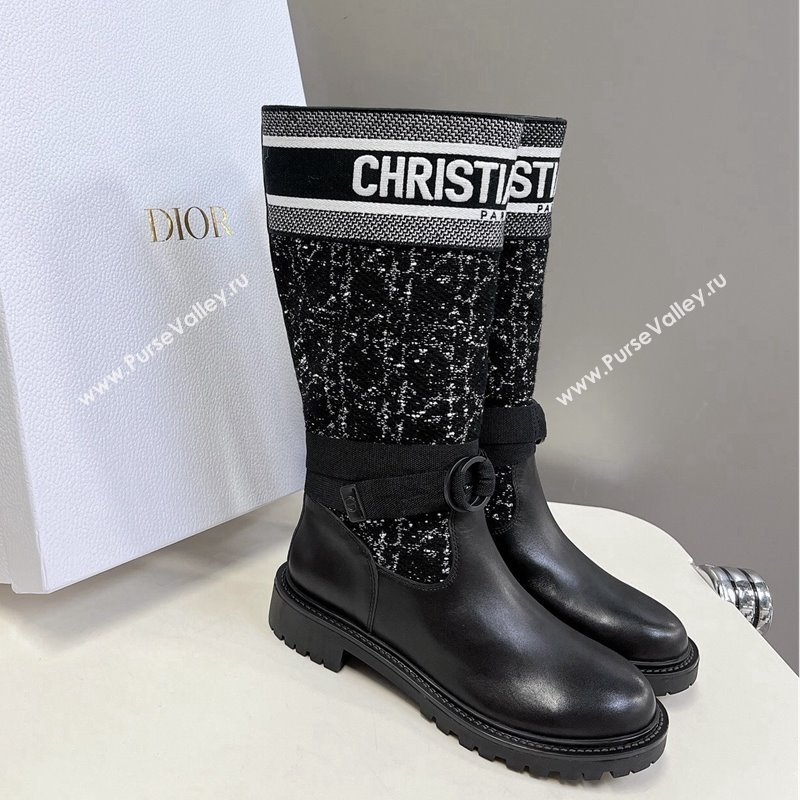 Dior D-Major High Boots in Black Calfskin with Black and White Cannage Tweed 2025 (MD-251029016)