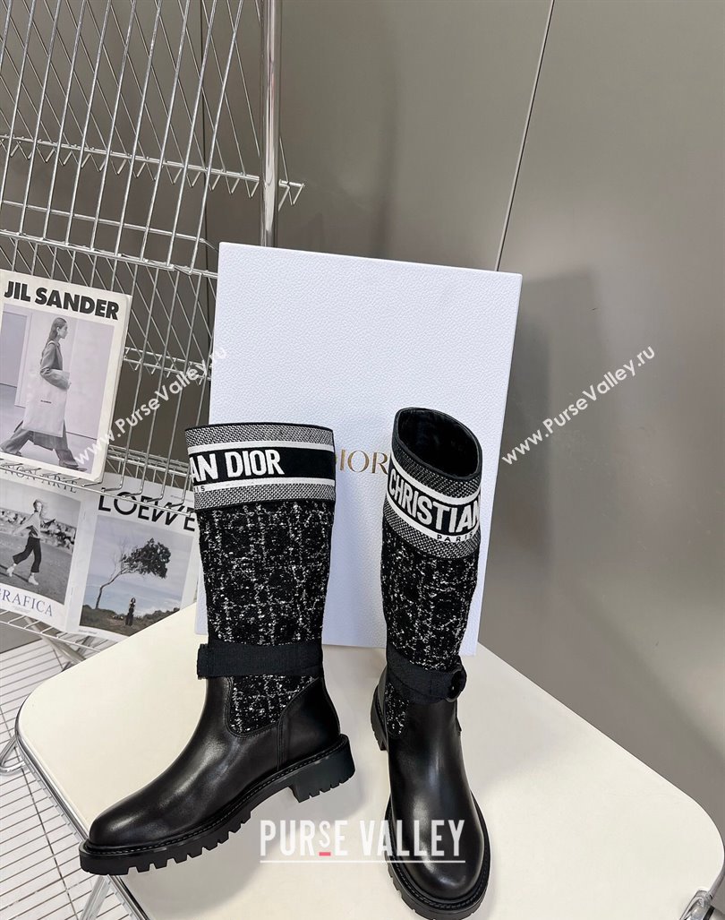 Dior D-Major High Boots in Black Calfskin with Black and White Cannage Tweed 2023 (MD-231103102)