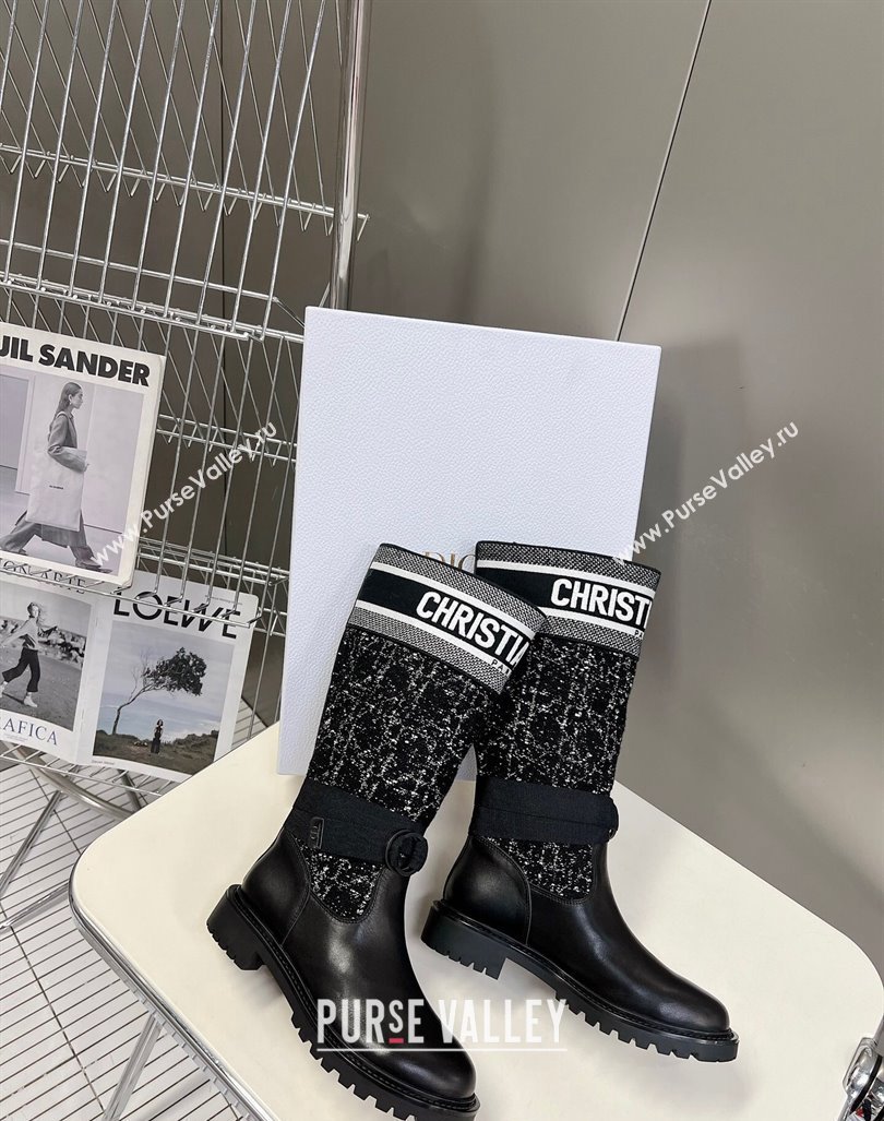 Dior D-Major High Boots in Black Calfskin with Black and White Cannage Tweed 2023 (MD-231103102)