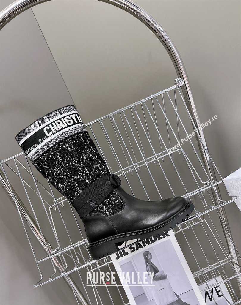 Dior D-Major High Boots in Black Calfskin with Black and White Cannage Tweed 2023 (MD-231103102)