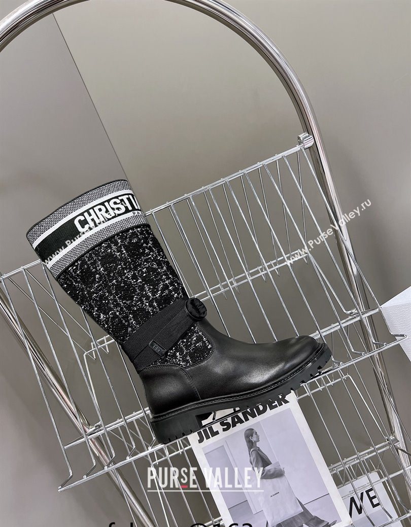 Dior D-Major High Boots in Black Calfskin with Black and White Cannage Tweed 2025 (MD-251029016)