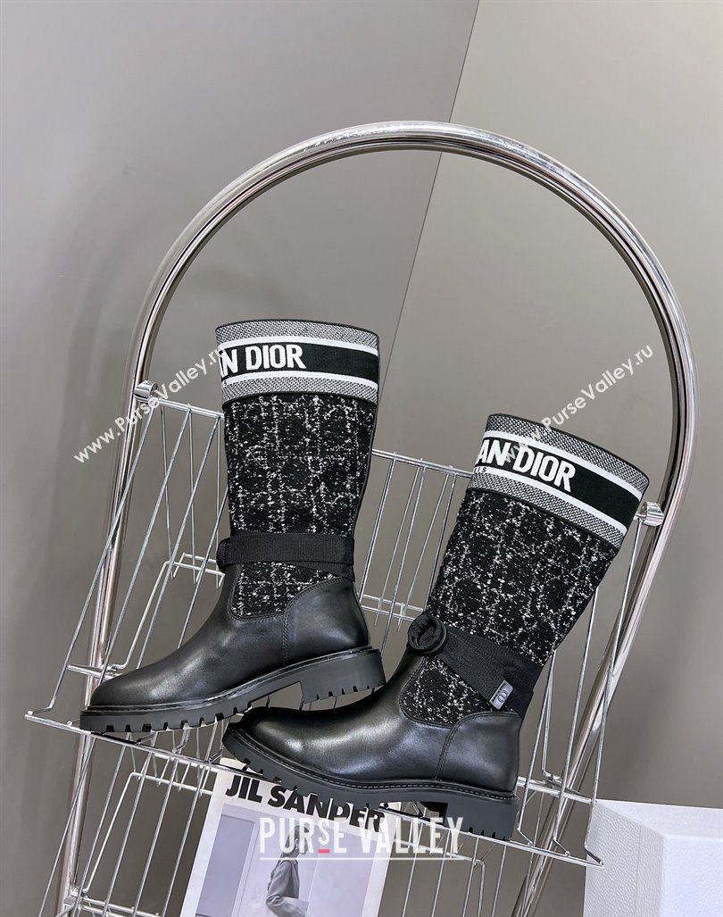 Dior D-Major High Boots in Black Calfskin with Black and White Cannage Tweed 2023 (MD-231103102)