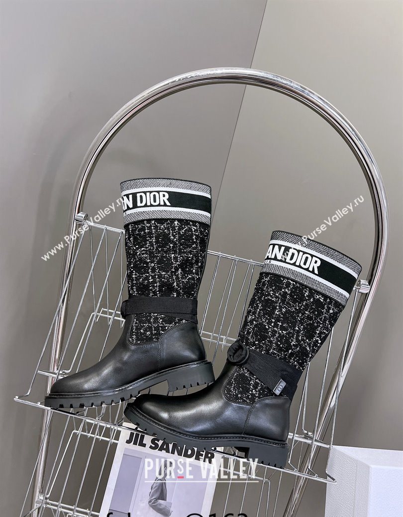 Dior D-Major High Boots in Black Calfskin with Black and White Cannage Tweed 2025 (MD-251029016)