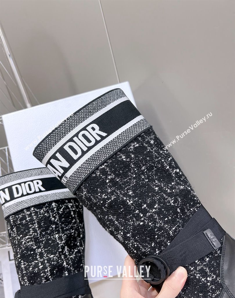 Dior D-Major High Boots in Black Calfskin with Black and White Cannage Tweed 2023 (MD-231103102)