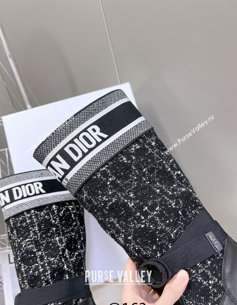 Dior D-Major High Boots in Black Calfskin with Black and White Cannage Tweed 2025 (MD-251029016)