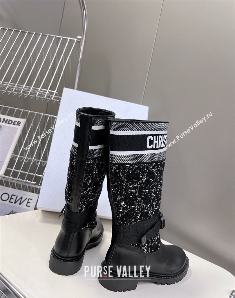 Dior D-Major High Boots in Black Calfskin with Black and White Cannage Tweed 2023 (MD-231103102)