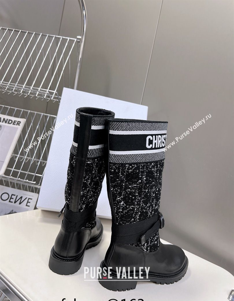 Dior D-Major High Boots in Black Calfskin with Black and White Cannage Tweed 2025 (MD-251029016)