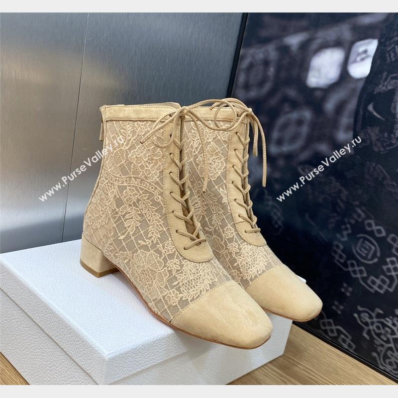 Dior Naughtily-D Ankle Boots 3.5cm in Transparent Mesh and Sand-Colored Suede Embroidered with Dior Roses Motif 2023 (MD-2311031