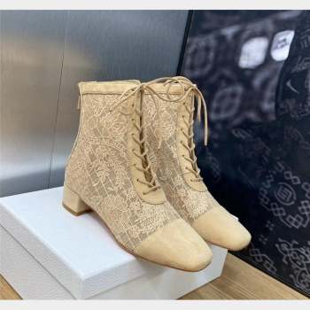 Dior Naughtily-D Ankle Boots 3.5cm in Transparent Mesh and Sand-Colored Suede Embroidered with Dior Roses Motif 2023 (MD-2311031