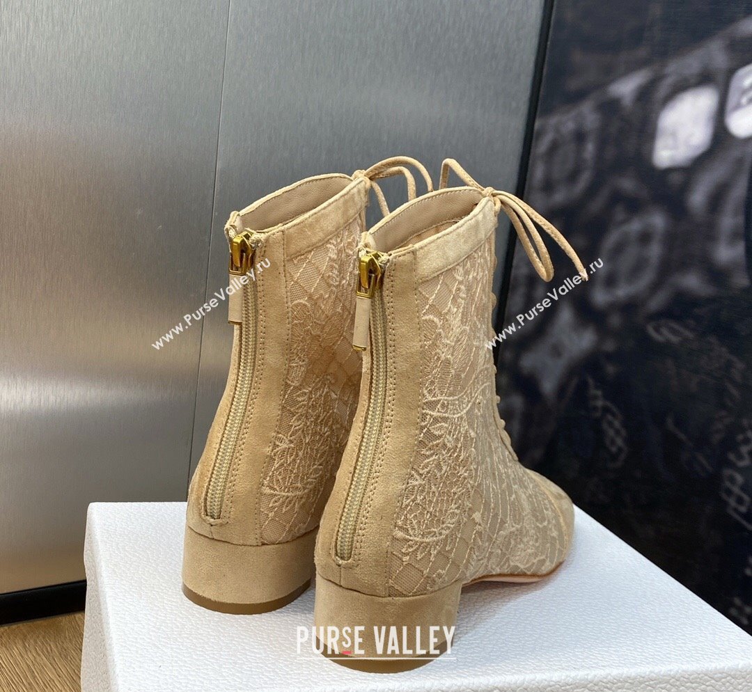 Dior Naughtily-D Ankle Boots 3.5cm in Transparent Mesh and Sand-Colored Suede Embroidered with Dior Roses Motif 2023 (MD-2311031