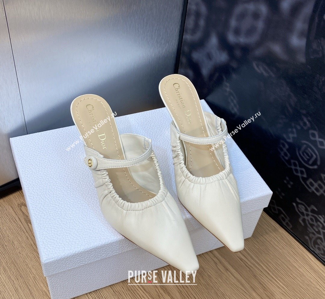 Dior Fame Heel Mules 7cm in Grained Calfskin White 2023 (JC-231103109)