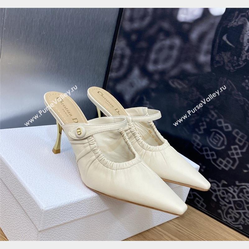 Dior Fame Heel Mules 7cm in Grained Calfskin White 2023 (JC-231103109)