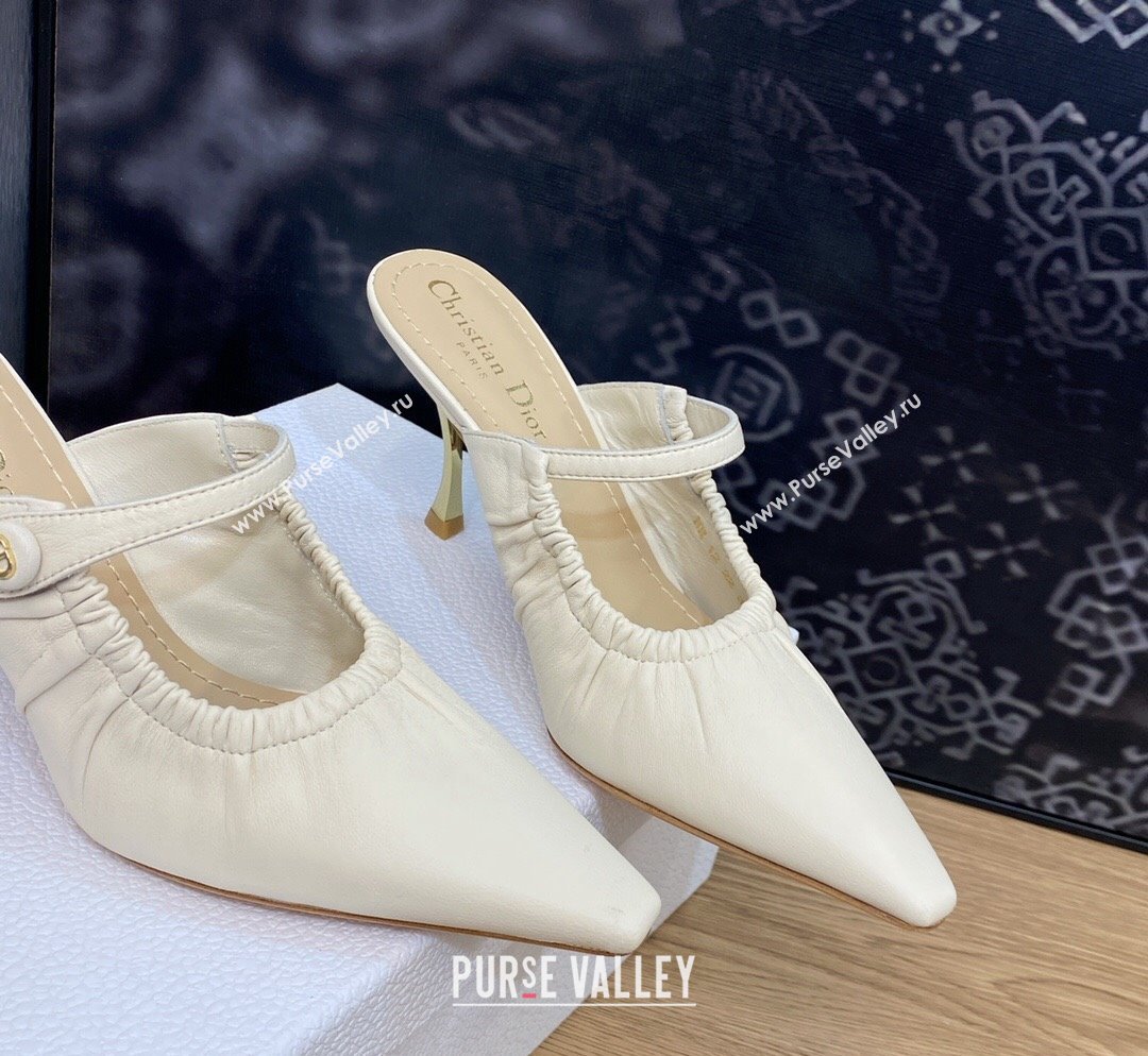 Dior Fame Heel Mules 7cm in Grained Calfskin White 2023 (JC-231103109)