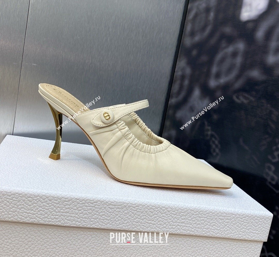 Dior Fame Heel Mules 7cm in Grained Calfskin White 2023 (JC-231103109)