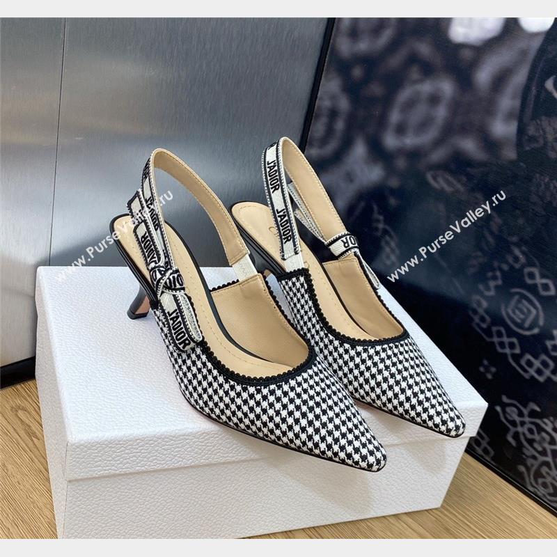 Dior JAdior Slingback Pumps 6.5cm in Black and White Micro-Houndstooth Embroidered Cotton 2023 (JC-231103113)