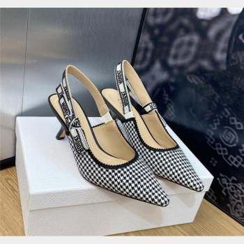 Dior JAdior Slingback Pumps 6.5cm in Black and White Micro-Houndstooth Embroidered Cotton 2023 (JC-231103113)