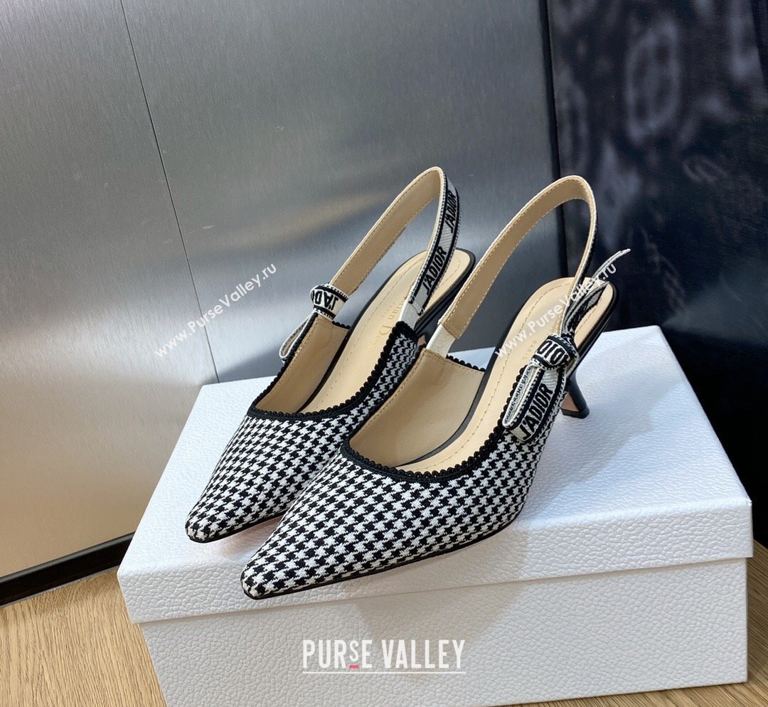 Dior JAdior Slingback Pumps 6.5cm in Black and White Micro-Houndstooth Embroidered Cotton 2023 (JC-231103113)