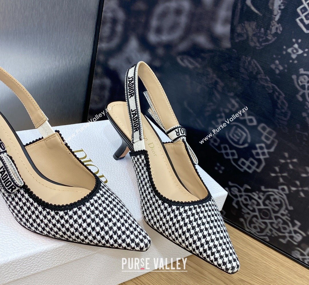 Dior JAdior Slingback Pumps 6.5cm in Black and White Micro-Houndstooth Embroidered Cotton 2023 (JC-231103113)