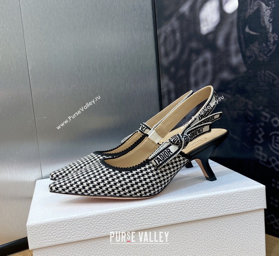 Dior JAdior Slingback Pumps 6.5cm in Black and White Micro-Houndstooth Embroidered Cotton 2023 (JC-231103113)