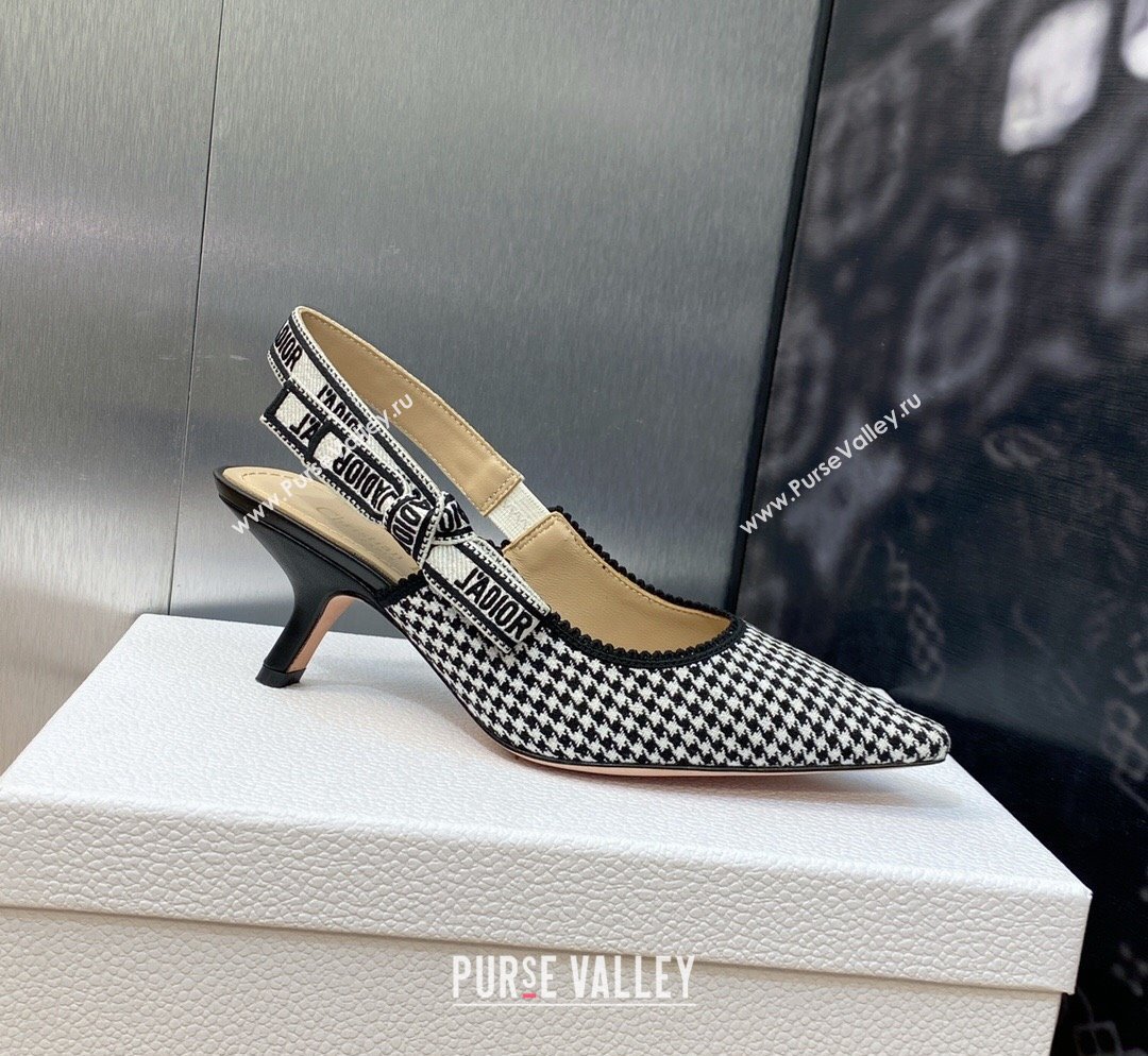 Dior JAdior Slingback Pumps 6.5cm in Black and White Micro-Houndstooth Embroidered Cotton 2023 (JC-231103113)