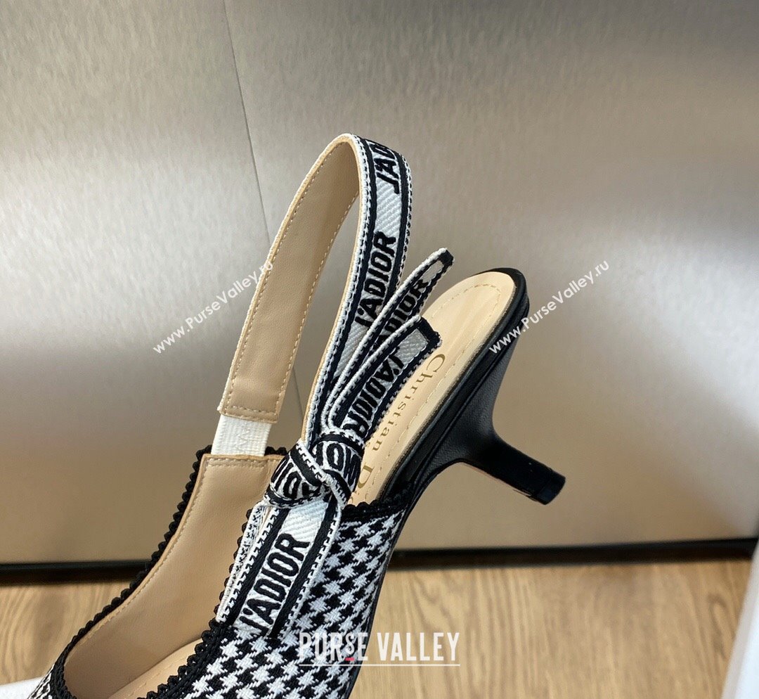 Dior JAdior Slingback Pumps 6.5cm in Black and White Micro-Houndstooth Embroidered Cotton 2023 (JC-231103113)