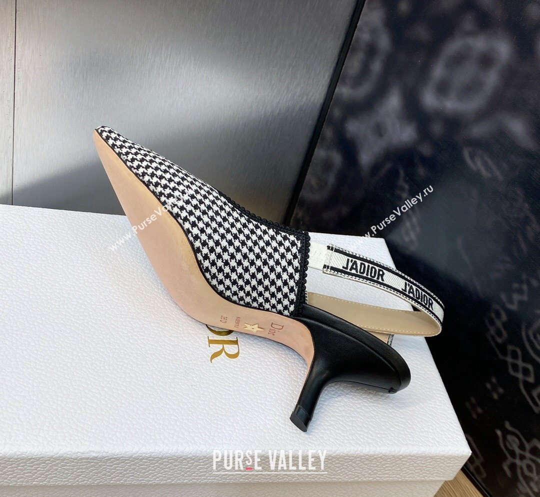 Dior JAdior Slingback Pumps 6.5cm in Black and White Micro-Houndstooth Embroidered Cotton 2023 (JC-231103113)