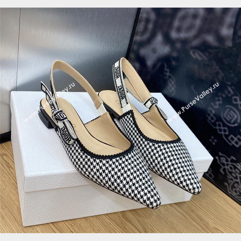 Dior JAdior Slingback Ballet Flat in Black and White Micro-Houndstooth Embroidered Cotton 2023 (JC-231103114)