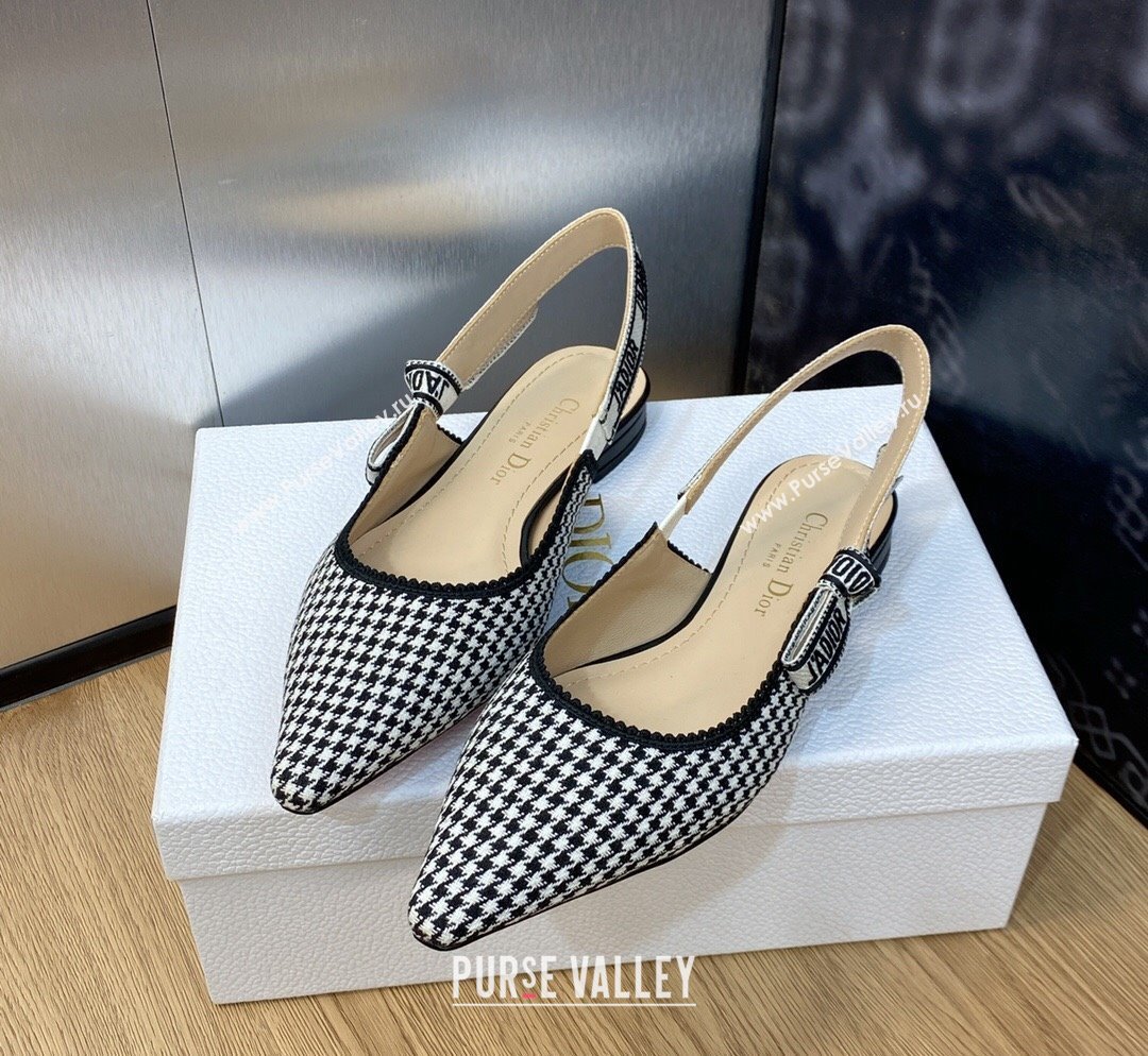 Dior JAdior Slingback Ballet Flat in Black and White Micro-Houndstooth Embroidered Cotton 2023 (JC-231103114)