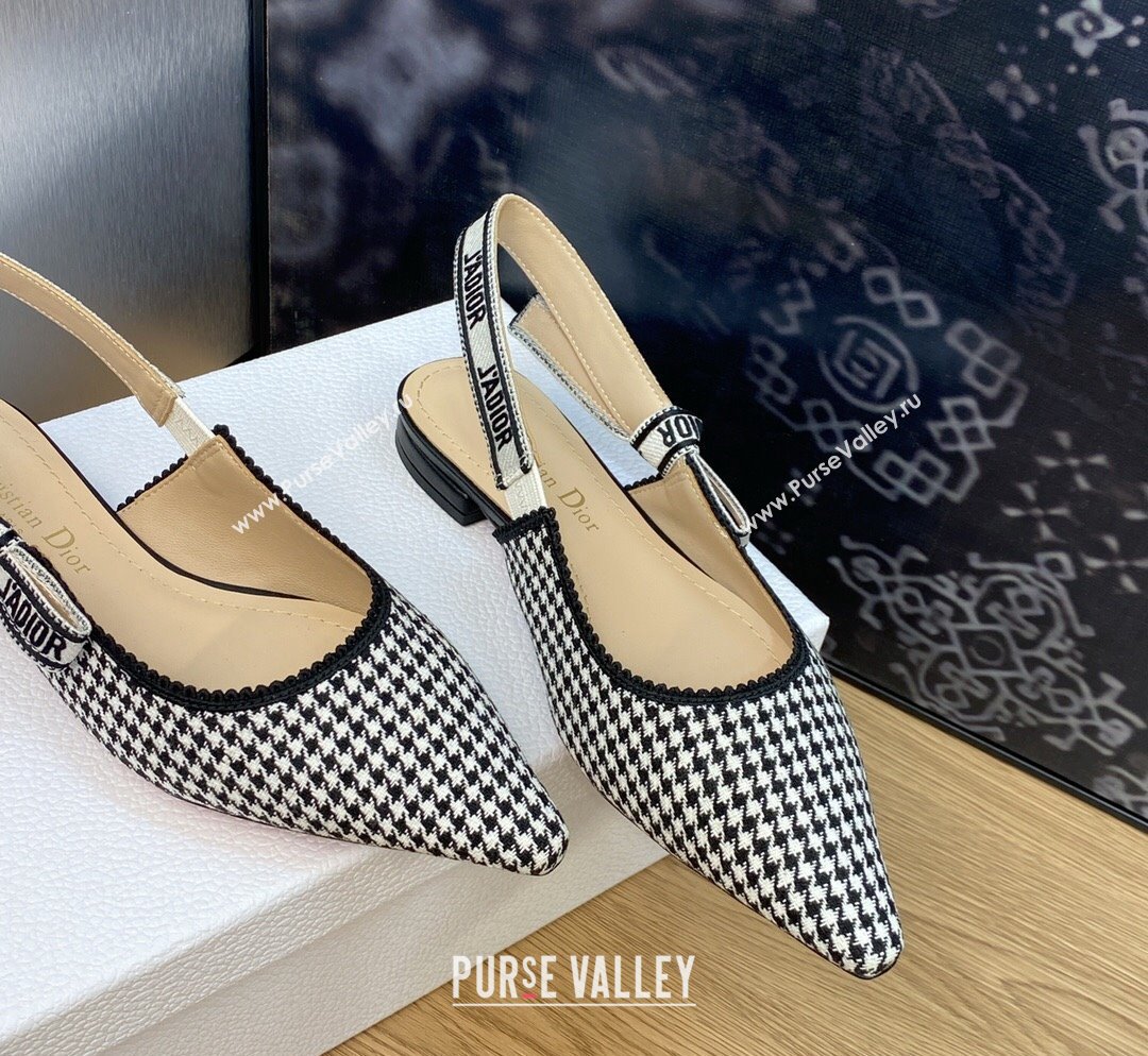 Dior JAdior Slingback Ballet Flat in Black and White Micro-Houndstooth Embroidered Cotton 2023 (JC-231103114)