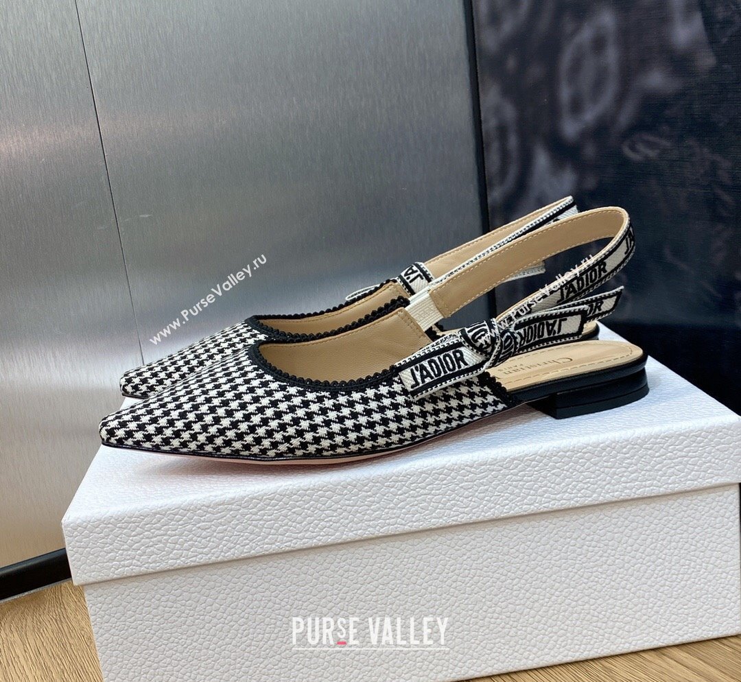 Dior JAdior Slingback Ballet Flat in Black and White Micro-Houndstooth Embroidered Cotton 2023 (JC-231103114)