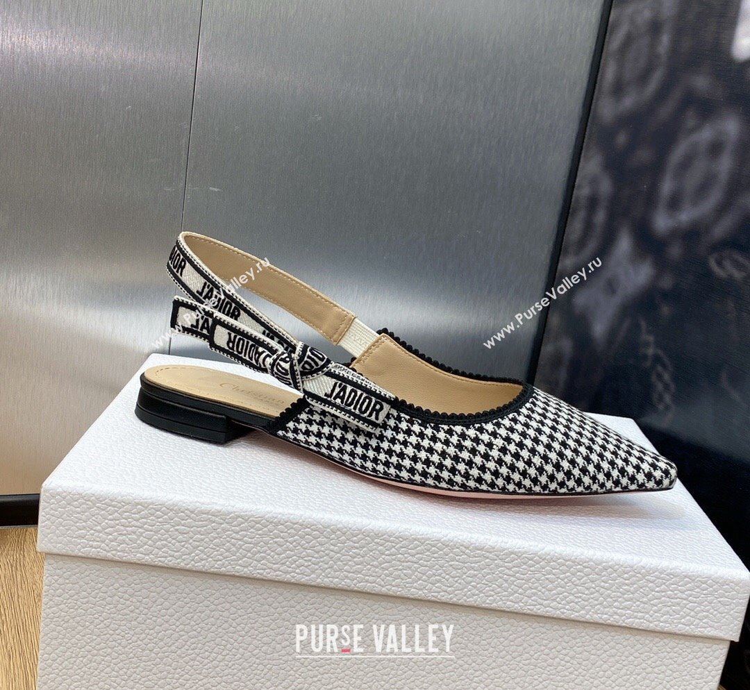 Dior JAdior Slingback Ballet Flat in Black and White Micro-Houndstooth Embroidered Cotton 2023 (JC-231103114)