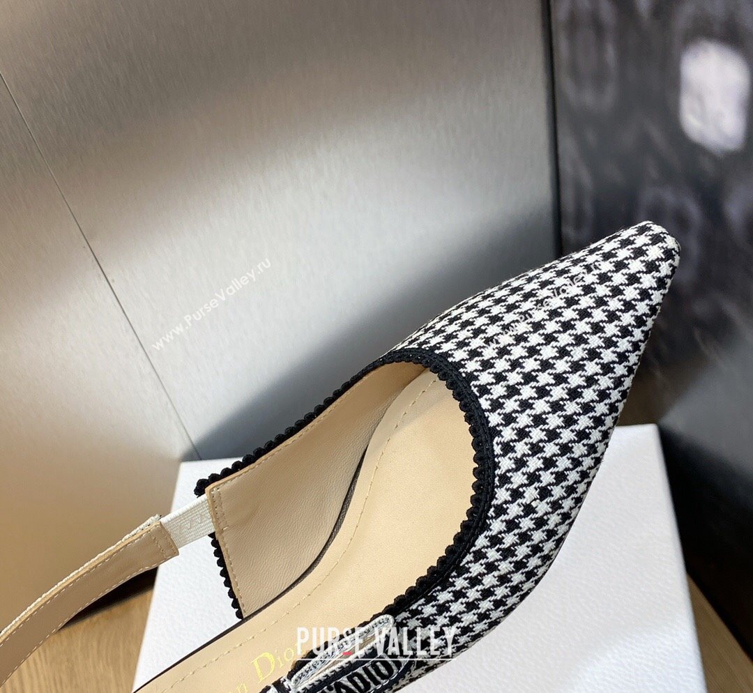 Dior JAdior Slingback Ballet Flat in Black and White Micro-Houndstooth Embroidered Cotton 2023 (JC-231103114)