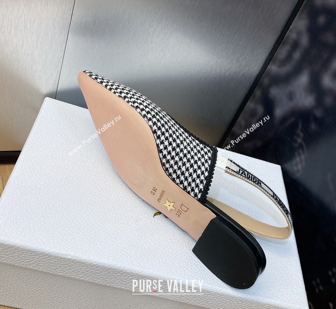 Dior JAdior Slingback Ballet Flat in Black and White Micro-Houndstooth Embroidered Cotton 2023 (JC-231103114)