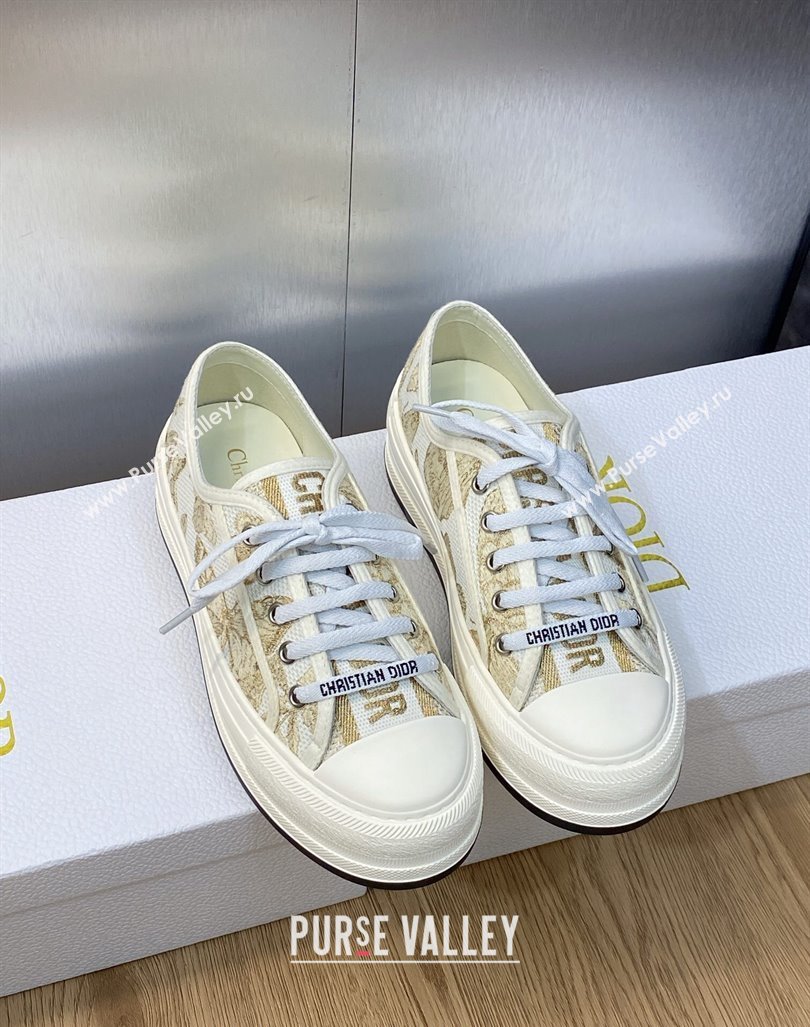 Dior WalknDior Platform Sneakers in Beige Embroidered Cotton with Toile de Jouy Mexico Motif 2023 (MD-231103086)