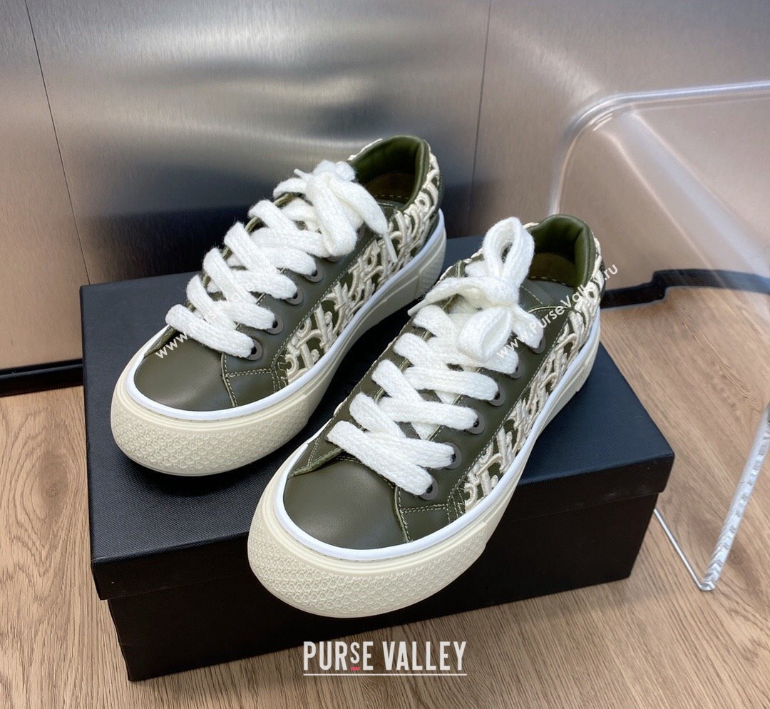 Dior B33 Low-top Sneakers in Khaki Green Smooth Calfskin and Oblique Raised Embroidery 2023 (MD-231103087)