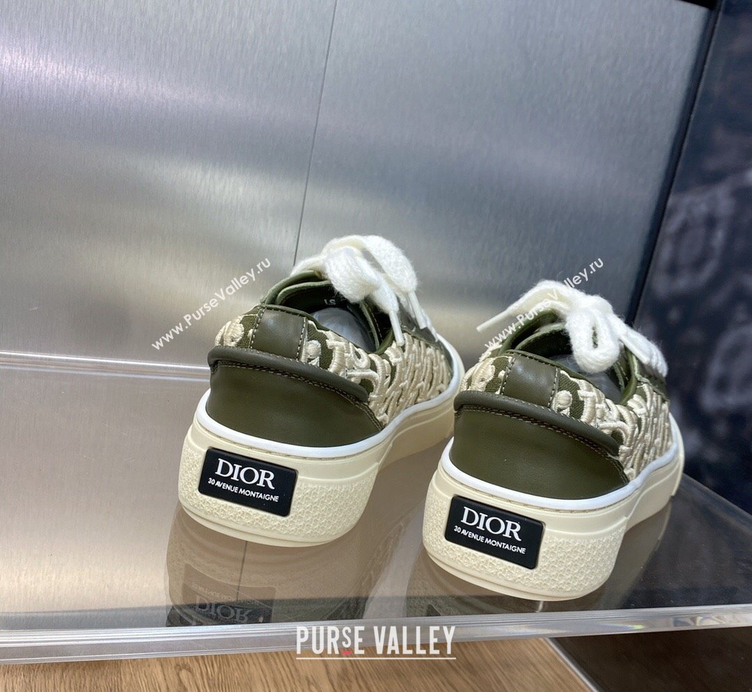 Dior B33 Low-top Sneakers in Khaki Green Smooth Calfskin and Oblique Raised Embroidery 2023 (MD-231103087)