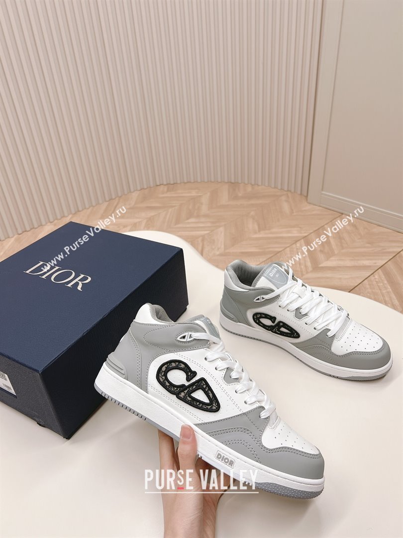 Dior B57 Mid-Top Sneakers in Smooth Calfskin with Oblique Jacquard CD Grey/White 2023 (MD-231106108)