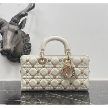 Dior Medium Lady D-Joy Bag in White Cannage Lambskin with Gold-Finish Butterfly Studs 2023 M0540 (BF-231115021)