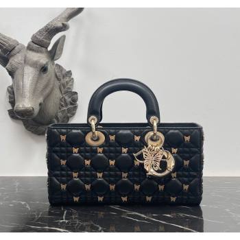 Dior Medium Lady D-Joy Bag in Black Cannage Lambskin with Gold-Finish Butterfly Studs 2023 M0540 (BF-231115023)